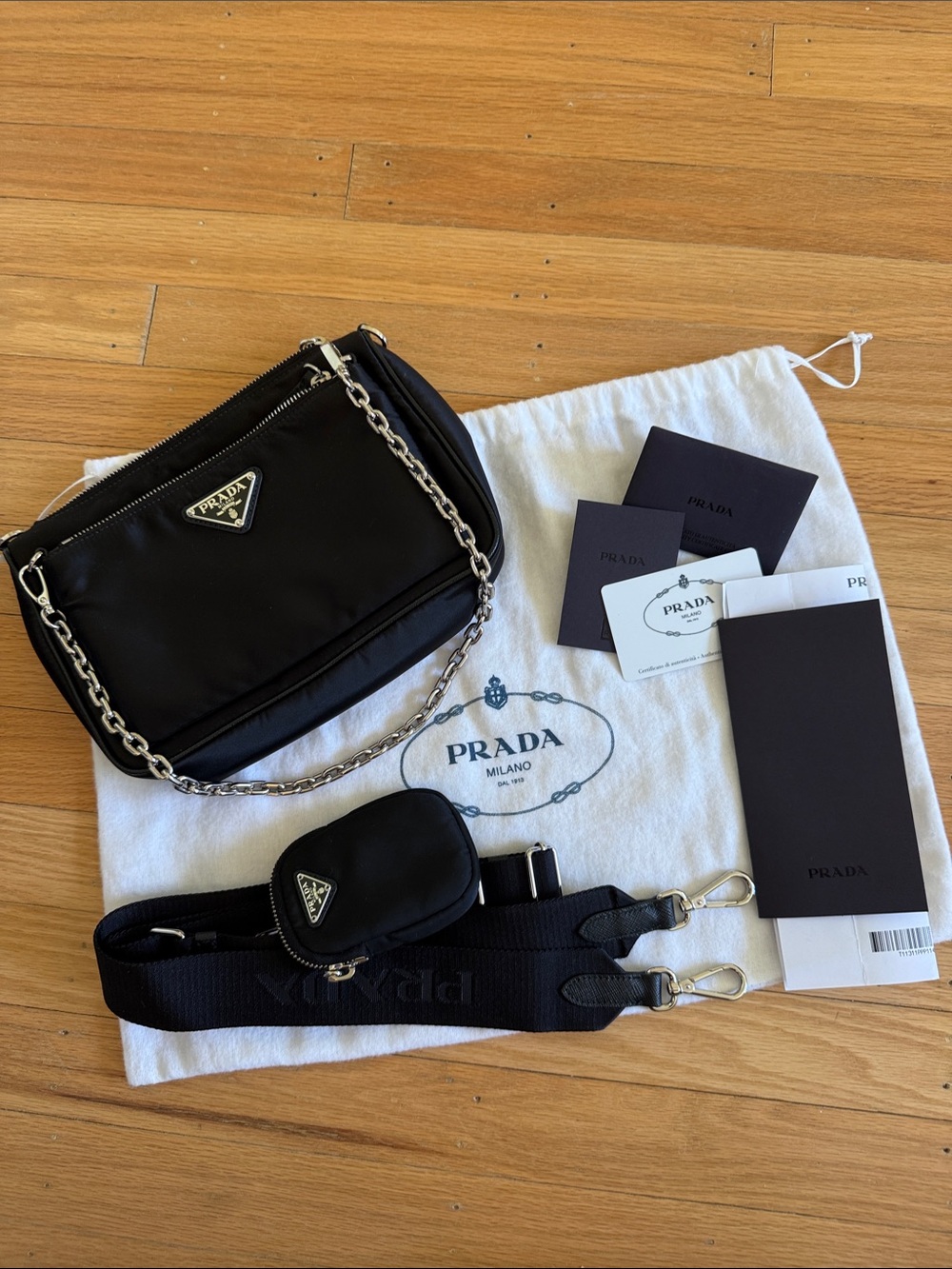 Prada Black Re-Nylon Crossbody with Removable Pouch and Chain